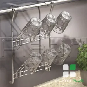 جا لیوانی آویز پلاتین دو طبقه | نظم‌دهنده لیوان داخل کابینت آشپزخانه