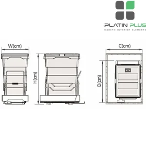 سطل زباله لینکدار اکو 40 لیتری پلاتین 3614 مناسب کابینت یونیت 40 سانتی متر