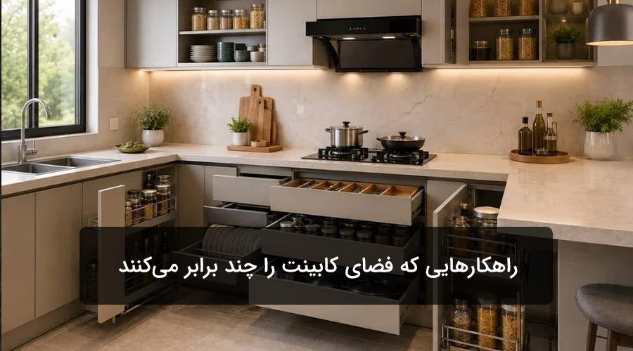 ۲۰ ایده هوشمندانه برای مرتب سازی آشپزخانه؛ راهکارهایی که فضای کابینت را چند برابر می‌کنند