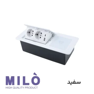 پریز توکار داشبوردی دو سوکت وایرلس دار میلو مدل 1024 | 2 سوکت + شارژ بیسیم