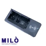 پریز توکار اداری درب دار دو سوکت میلو | ۲ سوکت برق + شارژر وایرلس + شارژ سریع USB (A+C) + شبکه و HDMI