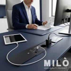 پریز توکار کشویی اداری میلو 1037 | 2 سوکت + شبکه + HDMI + فست شارژ