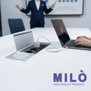 پریز توکار کتابی اداری میلو 1043 | شارژر وایرلس + HDMI + شبکه + سوکت