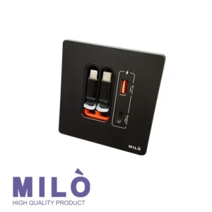شارژر توکار کابلدار میلو 1068 | دارای ۲ سوکت برق + کابل شارژ آیفون و اندروید + فست شارژ (USB-A/C)