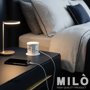 پریز توکار آسانسوری اتوماتیک میلو 1070 | شارژر وایرلس + ۳ سوکت برق + USB فست شارژ
