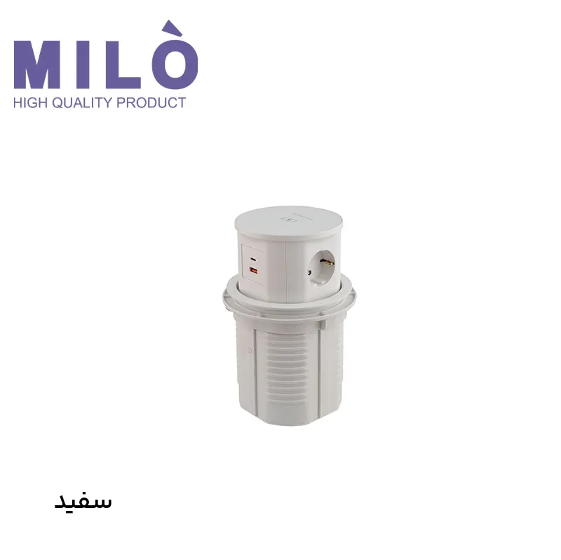 پریز توکار آسانسوری لمسی میلو 1071 | شارژر وایرلس + ۳ سوکت برق و پورت USB فست شارژ