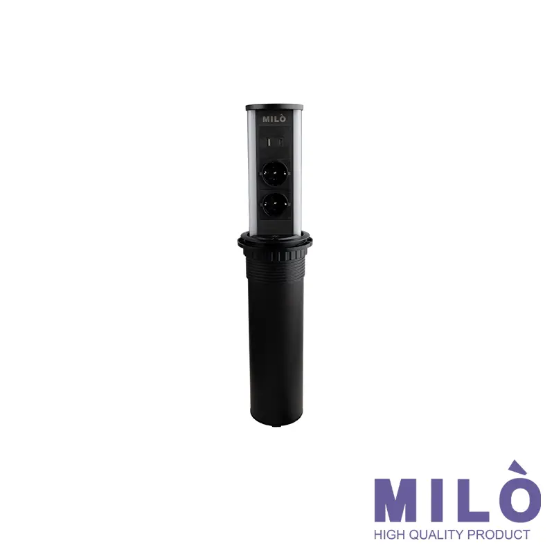 پریز توکار آسانسوری تاچ با نورپردازی LED میلو | شارژر وایرلس + ۲ سوکت + USB فست شارژ